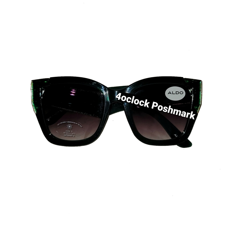 Aldo Dark Green Sunglasses Gradient Lens Gold Trim